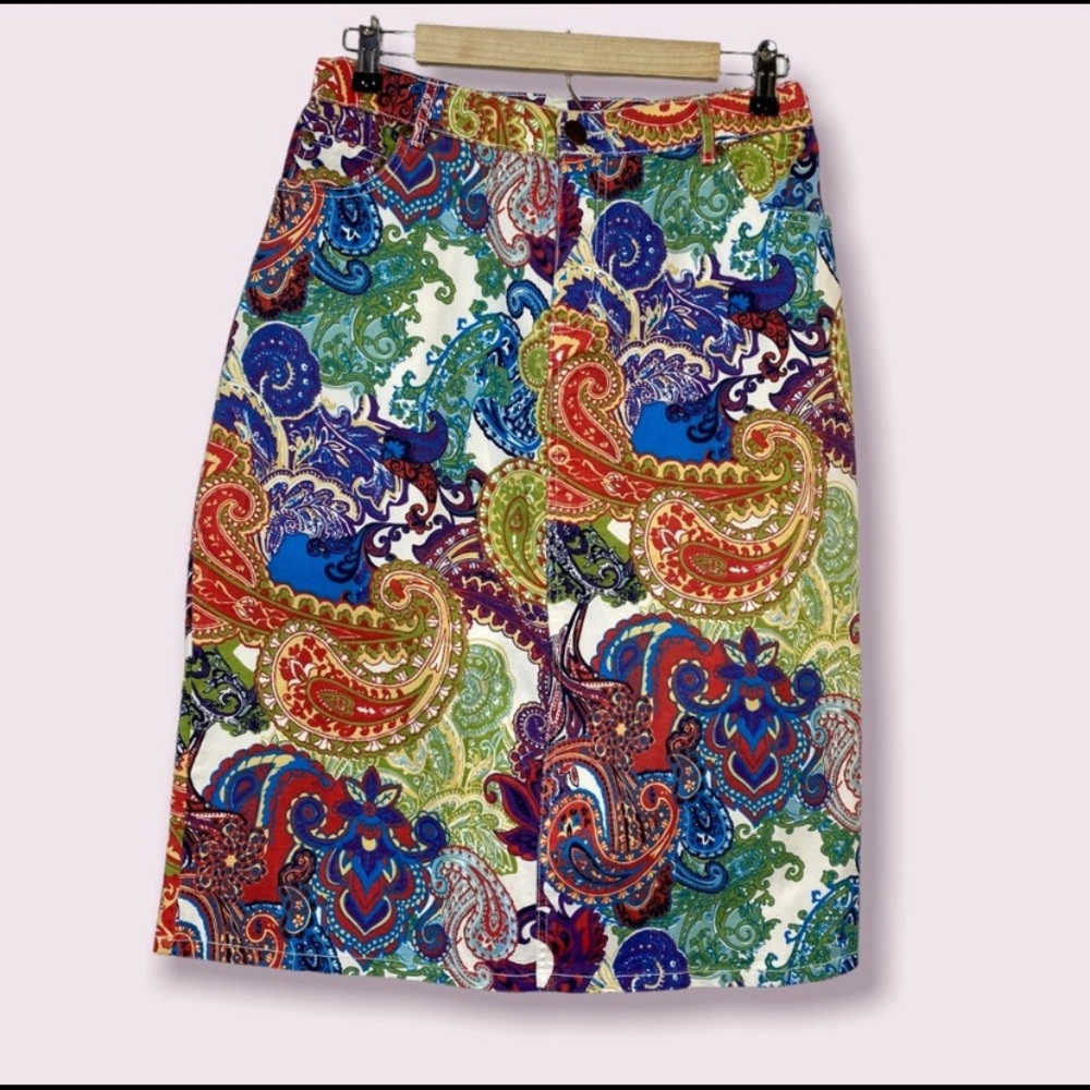 Koret paisley print cotton blend boho knee length pencil skirt